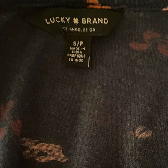 Lucky Brand Bohochic Normcore Blue w/Pink Flowers Long Sleeve V-Neck Top SZ S - Picture 3 of 5